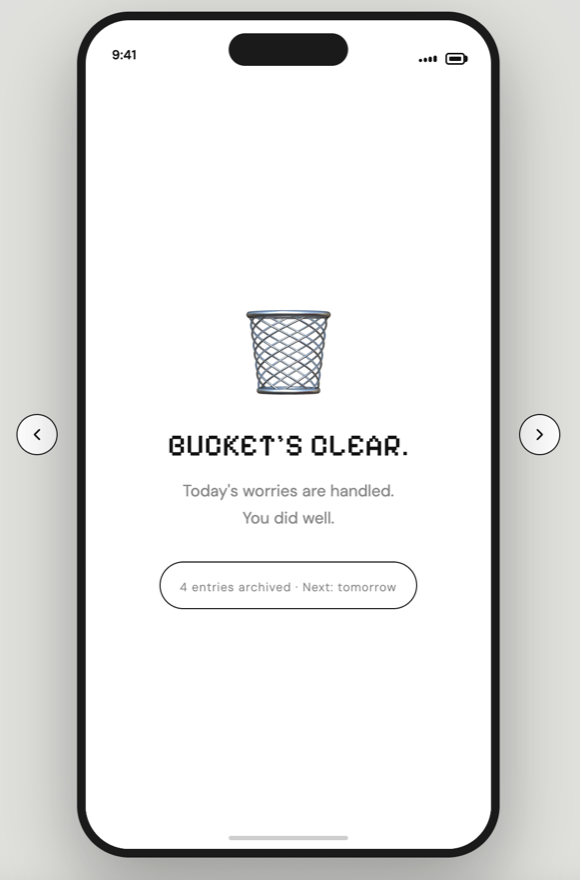 清空完成页，文案 BUCKET'S CLEAR. You did well.